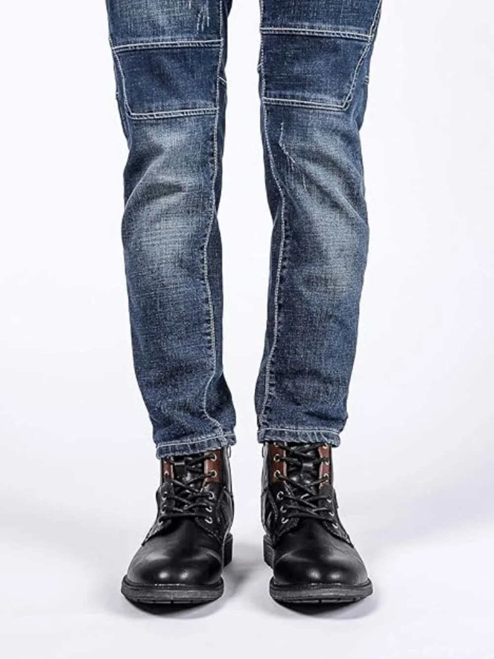 Men's Black Oxford Boots Buckle Casual Men Boots Lace-Up Side Zipper